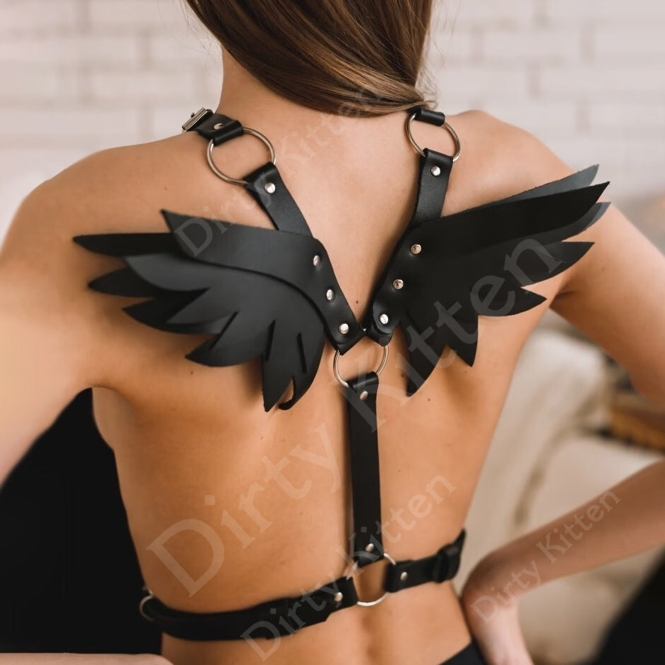 Angel Wings Leather Harness Women Sexy Lingerie Strap Bondage Garter Lingerie Belts Suspender Body Gothic Clothes Rave Outfit