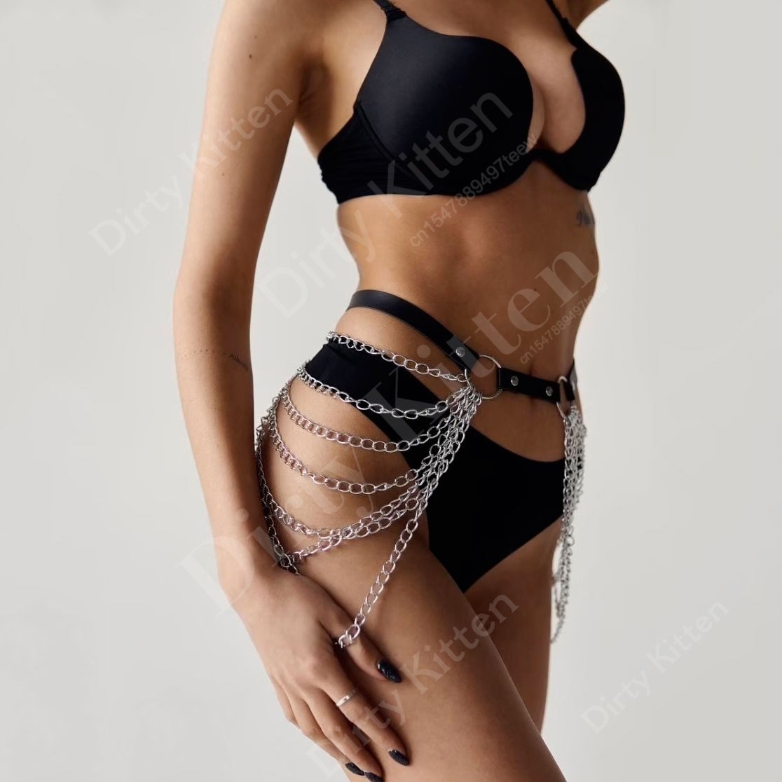 Sexy Body Women Chain Leather Harness Belt Gothic Clothes Harness Accessories Suspenders Strap Garter Belt Sword Belt