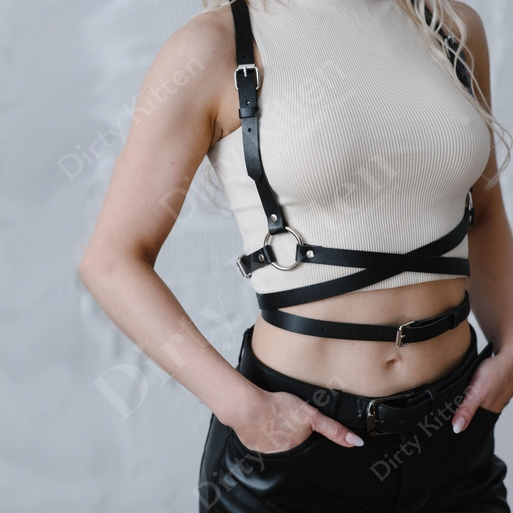 Sexy Lingerie Black Faux Leather Harness Women Bondage Cage Garters Suspenders Harness Bdsm Waist Belt Straps Goth Sword Belt