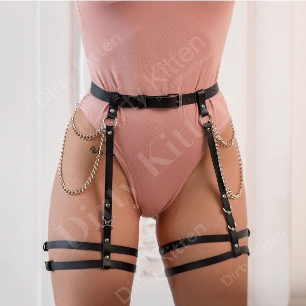 Sexy Lingerie Body Bondage Chain Harness For Women Gothic Erotic Garter Belt Waist To Leg Harness Waist Fetish Suspender Belt